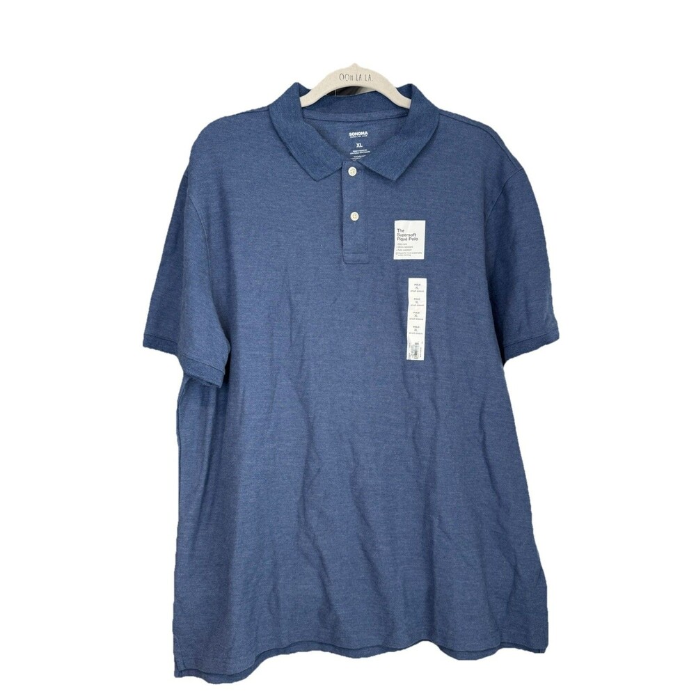 Sonoma Goods T-shirt Size XL Blue Pique Essential Short Sleeve Polo Mens NWT